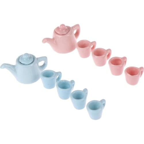 1:12 Miniature Modern Solid Color Porcelain Tea Cup Set Ceramics Tableware Kitchen Dollhouse Teapot 5Pcs/set