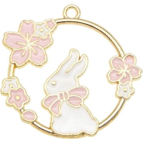 4pcs Enamel Charms Flower Cherry blossoms jewelry making For Dangle Earrings Rabbits Animals Cat Bracelet Pendant necklace 30mm