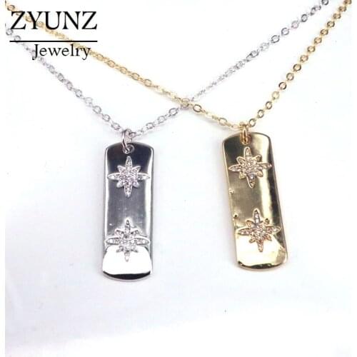 4PCS, Gold Color Micro Pave CZ Fashion Jewelry Star Bar Shaped Womens Classic Pendant Necklace Zirconia For Wedding Party Gifts