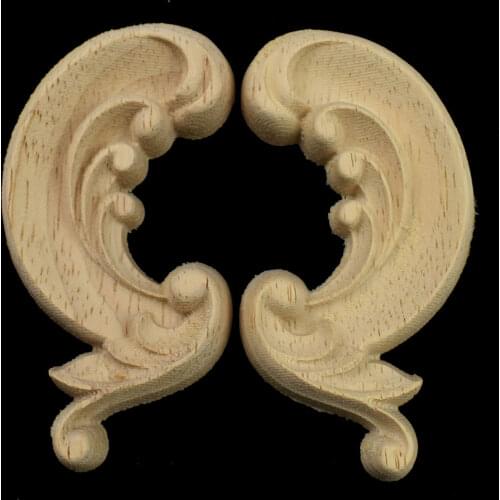 6CM Decorative Wood Appliques Unpainted Wood Oak Carved Wave Flower Onlay Applique for Home Furniture Door Decor Crafts