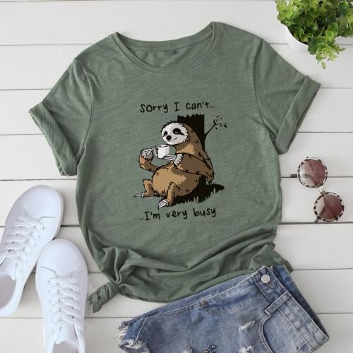 Anself Summer S-5XL Oversize T-Shirts For Women Kawaii Sloth Print Funny Pattern Short Sleeve Tshirt Casual Loose Tops Femme