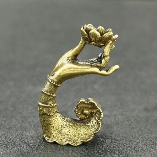 Antique Copper Ruyi Buddha Hand Lotus Fragrance Base Incense Holder Censer Brass Crafts Desktop Ornaments Home Decorations Gift