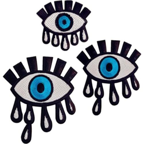 Big Size Eyes Sequins Fabric Patch Embroidered Iron on Patches For Clothing DIY Decoration Clothes Stickers Applique Badge