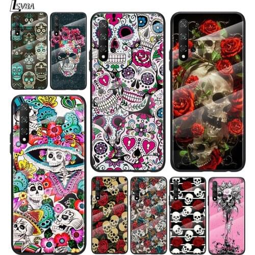 Art Flower Skull For Honor 30 20 10 9X 8X Pro Plus Lite Tempered Glass Hot New Shell Luxury Cover Phone Case