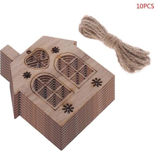 10pcs/set Christmas House DIY Wooden Pendant Hanging Tree Ornament DIY Crafts Party Home Decor