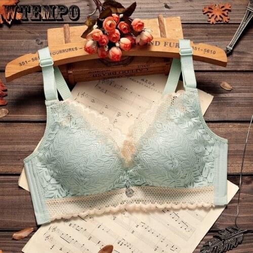 Women Floral Bra Lace Sexy Push Up Bras Size Wireless Thin Gather Brassiere Underwear Embroidery Seamless Soft Bralette Female
