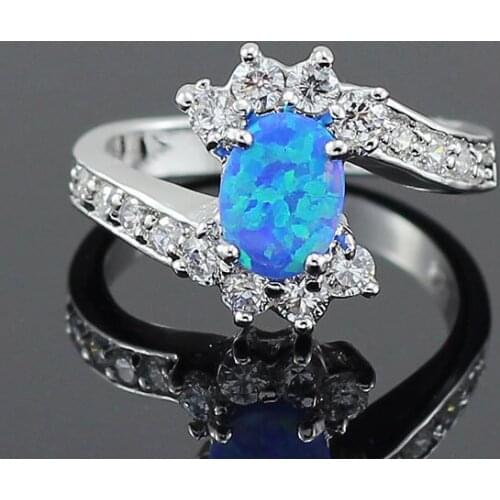 Drop Ship Blue Fire Opal CZ Fashion Jewelry Women Silver Plated Rings 19B
