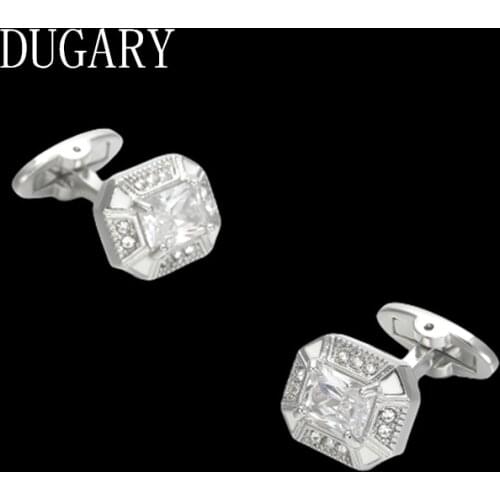DUGARY shirt cufflinks for mens Brand cuff buttons cuff links High Quality Square white crystal abotoaduras Jewelry gemelos