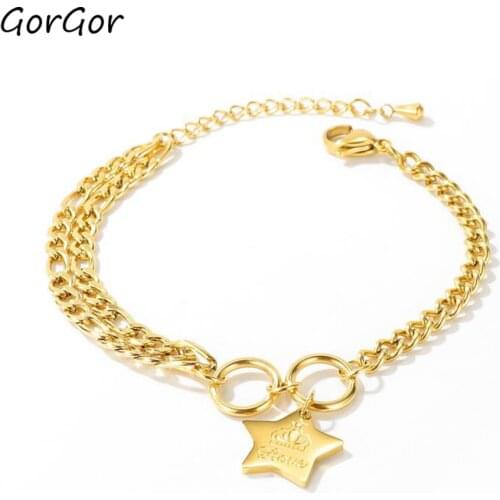 GorGor Women Bracelets Double Layer Chains Letter Stars Lobster Buckle Ladies Fashion Hand Accessories 1074