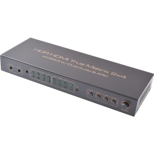 HDMX0013M1 HDR HDMI Splitter Switcher Remote IR 4K 60Hz SPDIF LR Audio Extractor EDID ARC 2 In 4 Out 2x4 4K HDMI Matrix Switch