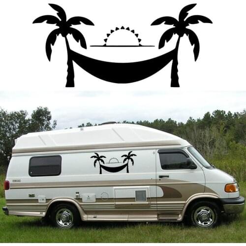 Interesting Car Stickers 2x Coconut Tree Hammock KK Vinyl Decals for Camper Van RV Trailer Truck MotorHome Stickers Accessories