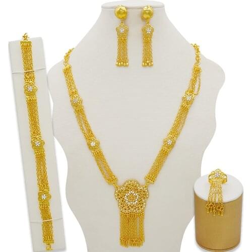 Jewelry Sets Wedding Crystal Flowers Fashion Bridal African Gold Color Necklace Earrings Bracelet Women Party Sets