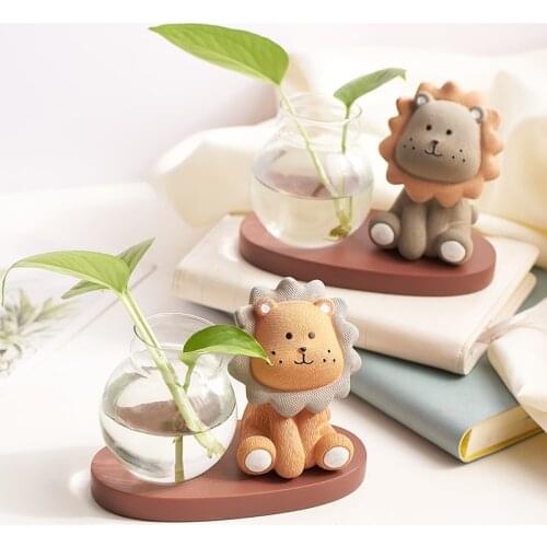 Little lion creative hydroponic vase desktop decoration ornaments succulent transparent glass vase flower vase terrarium CL71702