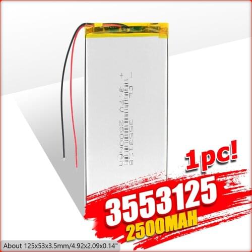 3.7V 2500mAh 3553125 Lithium Polymer Li-Po Rechargeable Battery For Mp4 GPS PSP PAD E-Book tablet pc power bank 1/2/4 pcs