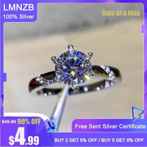LMNZB With Certificate Silver 925 Jewelry Engagement Rings for Women Round 1 Carat Lab Diamond Wedding Band Lover Gift LCR363