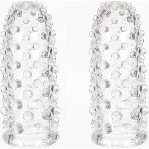 2PCS Masturbation G Spot Reusable Condom Penis Rings Finger Sleeve Ejaculation Time Stimulation Adult Sex Toys for Men Women