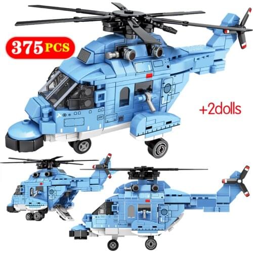 City Police Carrier Fighter Model Building Blocks Military Technic Medium Transport Helicopter Bricks gifts Toys For Children