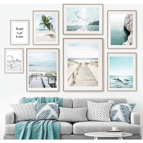 Sea Reef Beach Seagull Tree Bridge Palm Tree Posters And Prints Wall Art Canvas Painting Wall Pictures For Living Room Decor