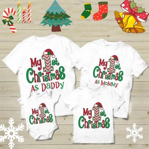 My 1st Christmas Family Matching T Shirt Lovely Mom Dad Tshirt Outfit Mother Daughter Son Tops Girl Boys Clothes Baby Romper Tee
