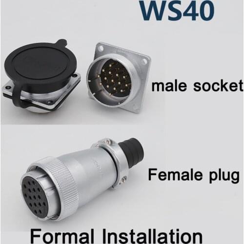 WS40 Aviation Plug Formal Installation Square Female Plugs Male Socket 5/9/15/16/26/31 Pins Cable Connector Set