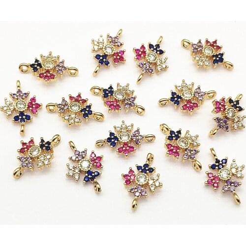New arrival! 16x11mm 50pcs Copper Cubic Zirconia Flower Connectors for Handmade Earring DIY Parts Jewelry Findings & Components