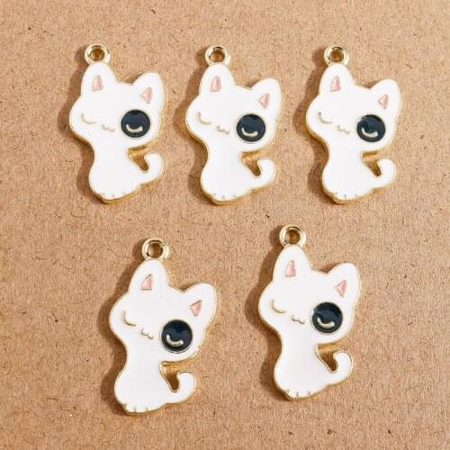 10pcs 14*25mm Cute Enamel Cat Charms for Jewelry Making Alloy Animal Charms for Pendants Necklaces Earrings DIY Crafts Accessory