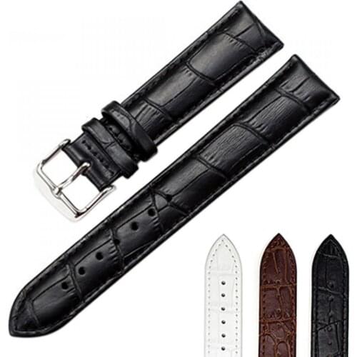 High Quality Unisex Faux Leather Watch Strap Buckle Band Black Brown White