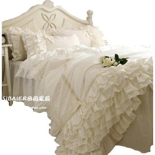 Luxury bed covers beige bedding set ruffle lace duvet covers European romantic bedding bed sheet bedspread home queen bed cover