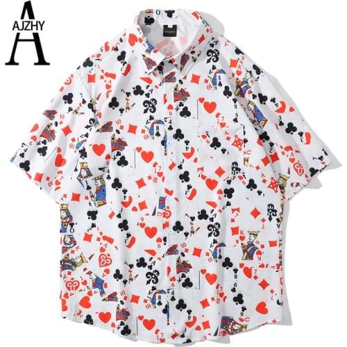 2021 Summer Print Shirt for Men Playing Cards Streetwear Hip Hop Short Sleeve Shirts Button Beach Harajuku Hawaiian Shirts Tops