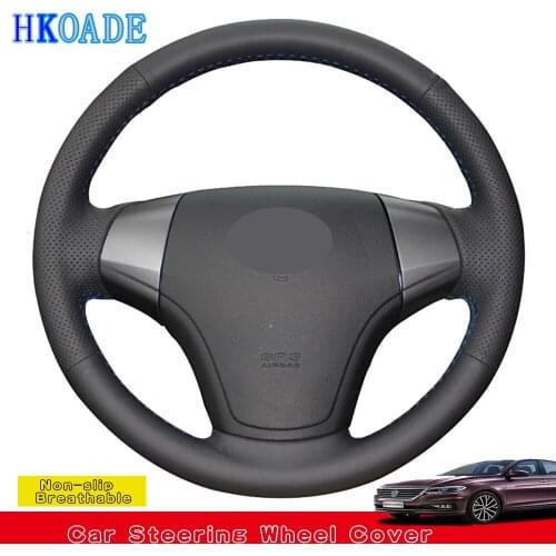 DIY Hand-stitched Black Comfortable Genuine Leather Car Accessories Steering Wheel Cover For Hyundai Elantra 2008-2010