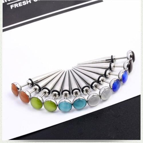 Punk Titanium Steel Earrings Colorful Opal Ear Studs Boys and Girls Earrings For DIY Party Steel Needle Earrings Vintage Jewelry