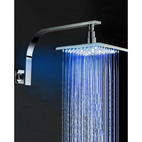 LED Square Rainfall Shower Heads Set 8"/10"/12"/16" Chrome Brass Rain Shower Head Wall Mounted Shower Arm Bathroom Shower Set