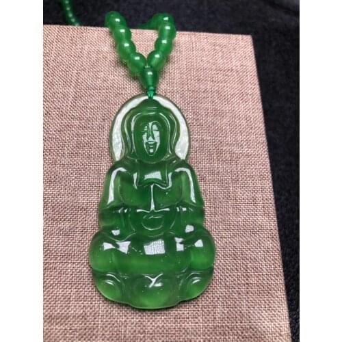 Only One ! Natural Emerald Guanyin Bodhisattva Pendant Necklace Sweater Chain Jewelry Gift Wholesale