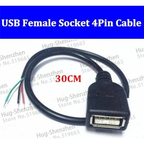 High quality USB female socket data adapter plug jcak Cable ,4Pin Cable ,Soldering ,DIY ,30CM 10pcs/lot
