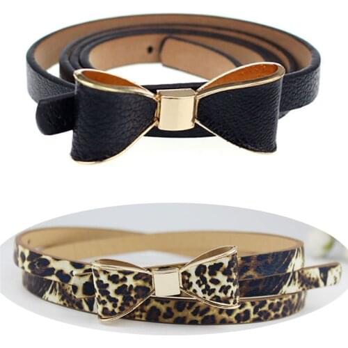 PU Leather Women 2019 Skinny Butterfly Bow Waist Belt Dor Dress Narrow Thin Waistband Hot Sale