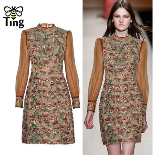 Tingfly 2021 New Hit Runway Dress Luxury Flower Embroidery Sexy Bodycon Party Night Dresses Women Short Mini Elbise Robes Traf