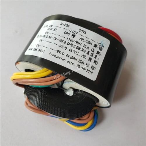 16V-0-16V 0.6A 9V 0.4A 9V 0.4A R Core transformer 110V/110V input 30VA with shield output for Power amplifier