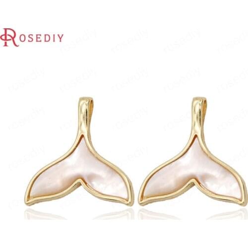 39354)2PCS 18x18MM 24K Gold Color Brass and Shell Fishtail Charms Pendants Jewelry Making Supplies Diy Findings Accessories