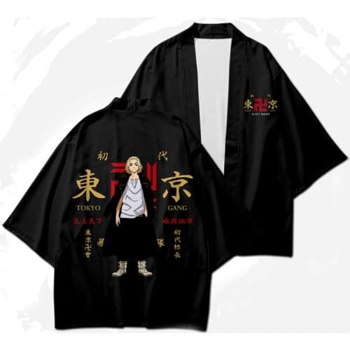 Anime Tokyo Revenger Cosplay Cloak Black Top for Summer Hanagaki Takemichi Ken Ryuguji Haori Kimono Tee Men Short-sleeve Kimono