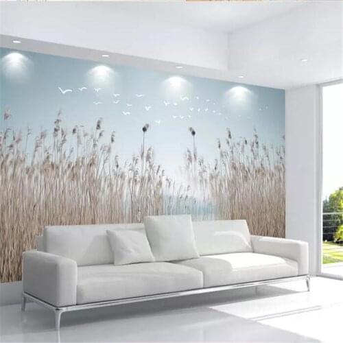 Beibehang Custom wallpaper 3d photo mural new Chinese Nordic simple flowers and plants reeds fresh bedside background wall paper
