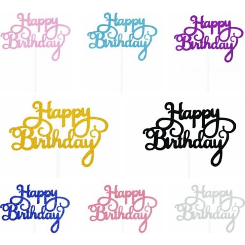 10pcs Glitter Happy Birthday Cake Topper Multicolor Sparkle Cupcake Topper Birthday Party Baby Shower Dessert Flags Decoration 8