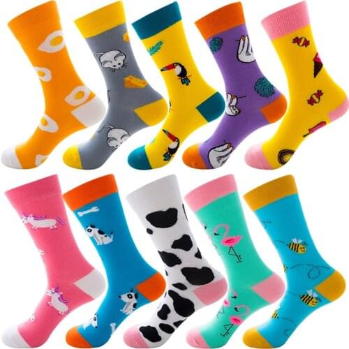 Colorful mens socks cotton cute pattern fashion streetwear novelty Cartoon animal dog mouse bee cow unicorn man women socks