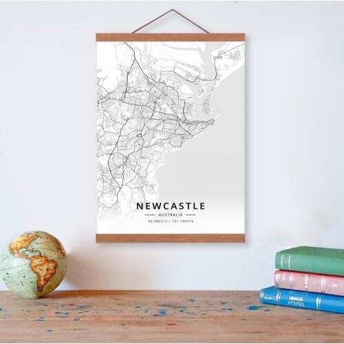 Newcastle, Australia City Map Wooden Framed Canvas Painting Home Decor Wall Art Print Pictures Poster Hanger