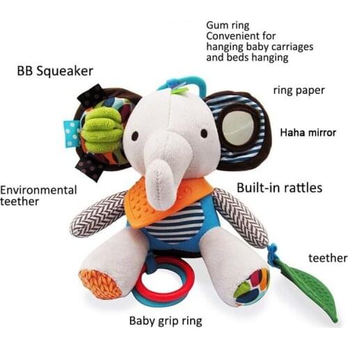 Baby Animal Toys Multifunctional Rattles Mobile Infant Cartoon Crib Stroller Hanging Bell Toy Teether Plush Early Education doll