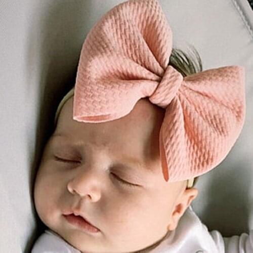 Childrens cute solid color mixed big bow childrens bow nylon headband Kids Hair Accessories Hair Ties