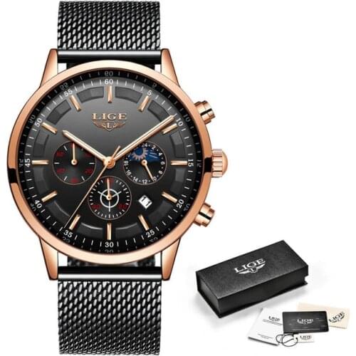 2020 LIGE New Fashion Mens Watches Top Brand Luxury Wateprproof Clock Silver Steel Big Dial Sport Chronograph Relogio Masculino