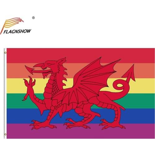 Flagnshow Rainbow Wales Flag 90 x 150cm Gay Things Welsh Red Dragon Pride LGBT Accessories Flags Free Shipping