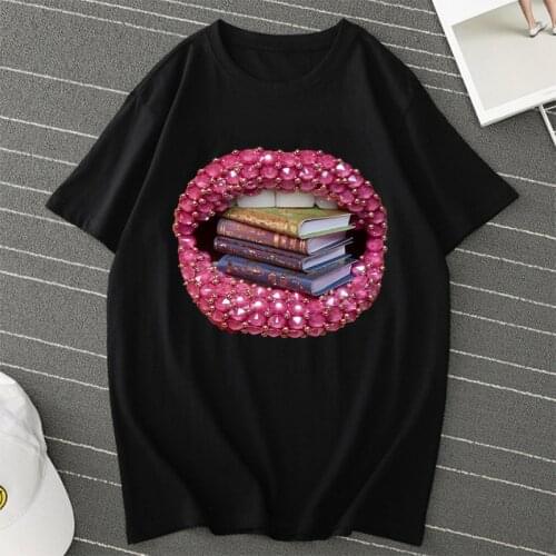 Oversized T-shirts Womens Poker Lips Print Women T-shirt Short Sleeve Casual Shirt Tshirt Harajuku T-shirt Female Black Tees