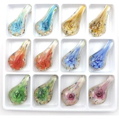 Hyperbolic Size Water-droped Glass Pendants With Fresh Color And Vivid Flower Fit Statement Jewelry DIY