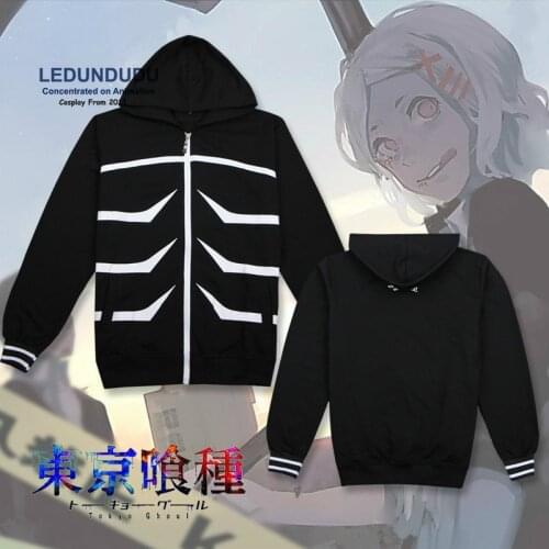 Hot Anime Tokyo Ghoul Cosplay Hoodies Kaneki Ken Stripe Jackets Sweatshirts Casual Costume Long Sleeve Coat Hooded for Halloween